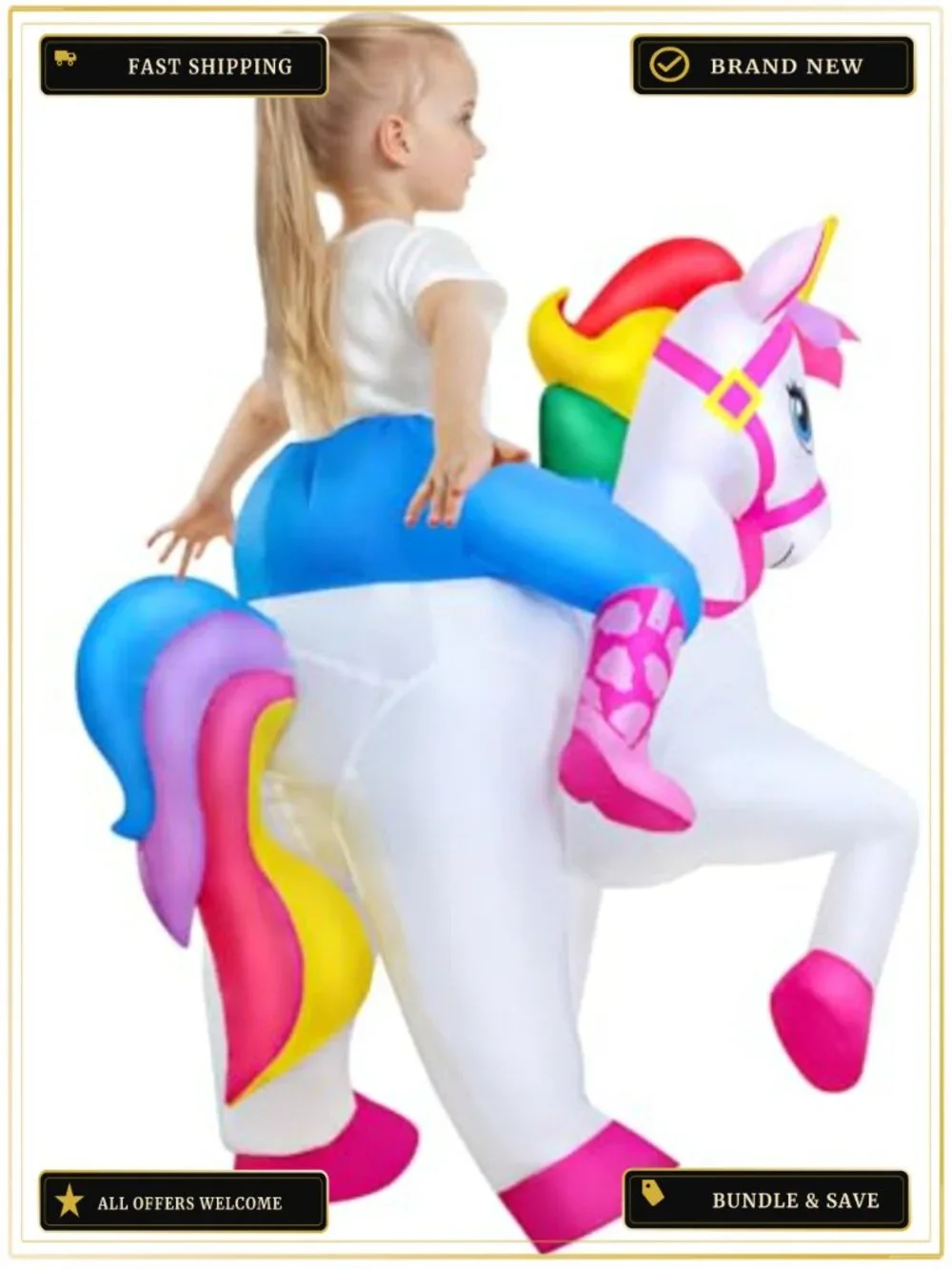 Kids Inflatable Unicorn Costume Blow Up Halloween Party Cosplay
